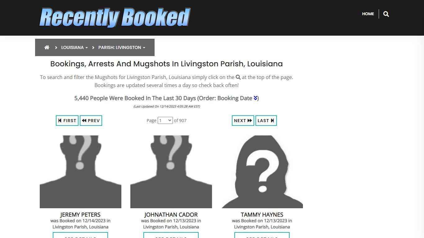 Bookings, Arrests and Mugshots in Livingston Parish, Louisiana