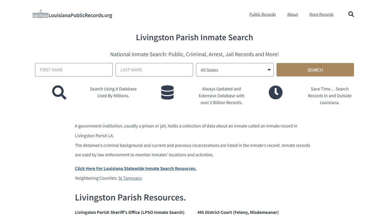 Livingston Parish Inmate Search - LPSO Current & Past Jail Records